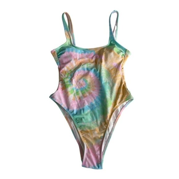 NWOT Stoney Clover Pastel Tie-Dye Cheeky High-Leg One Piece Swim Suit - Size S - Picture 1 of 3